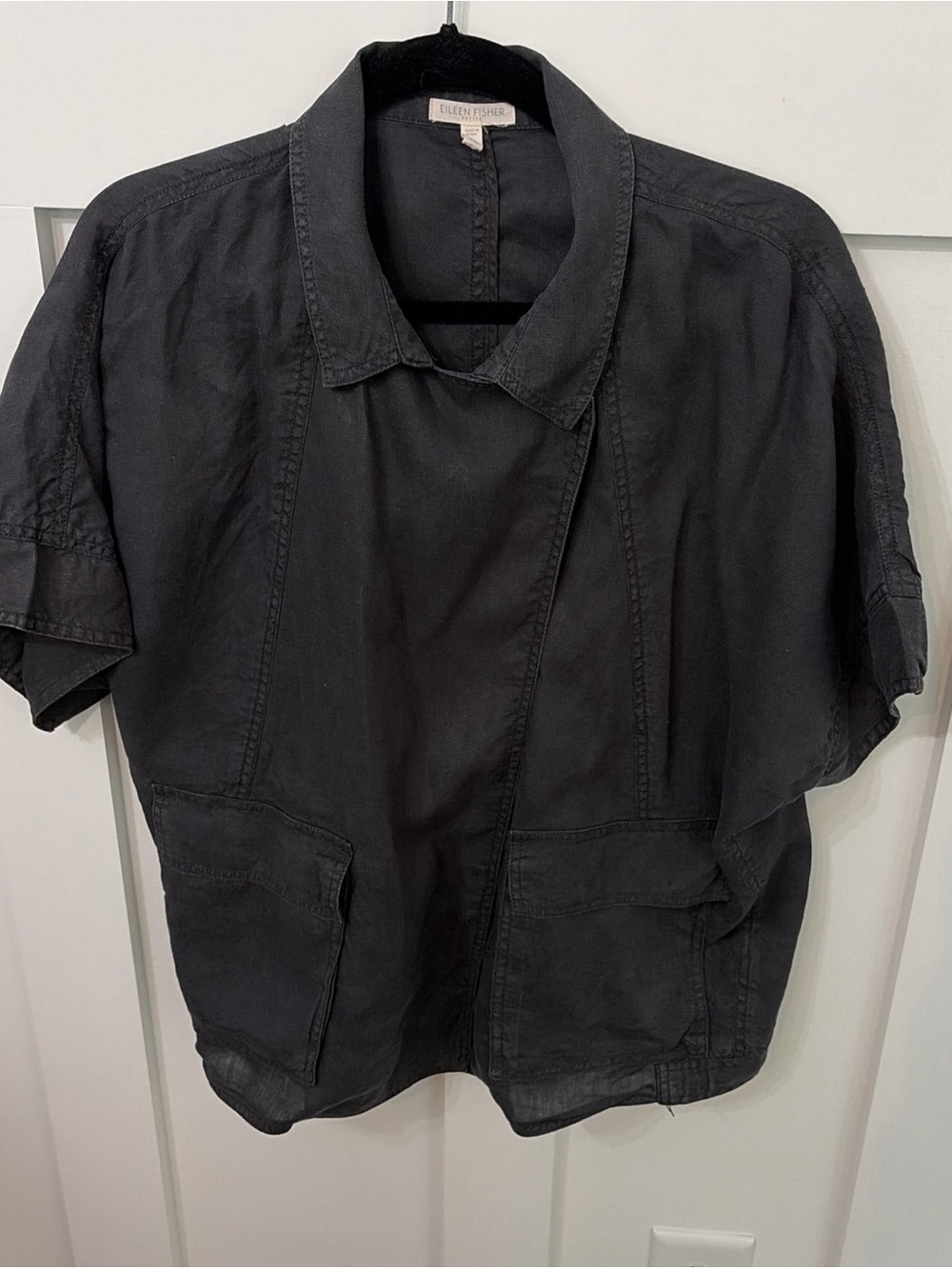 Eileen Fisher soft Black Short-Sleeve Moto Jacket